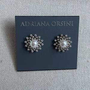 Adriana Orsini 18k gold plated pearl and crystal starburst earrings
